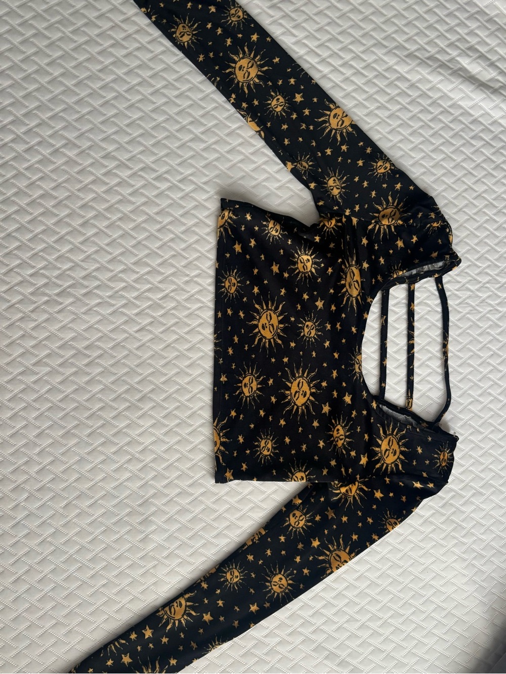 Derek Heart Black Crop Top with Gold Sun Print and Strappy Back
